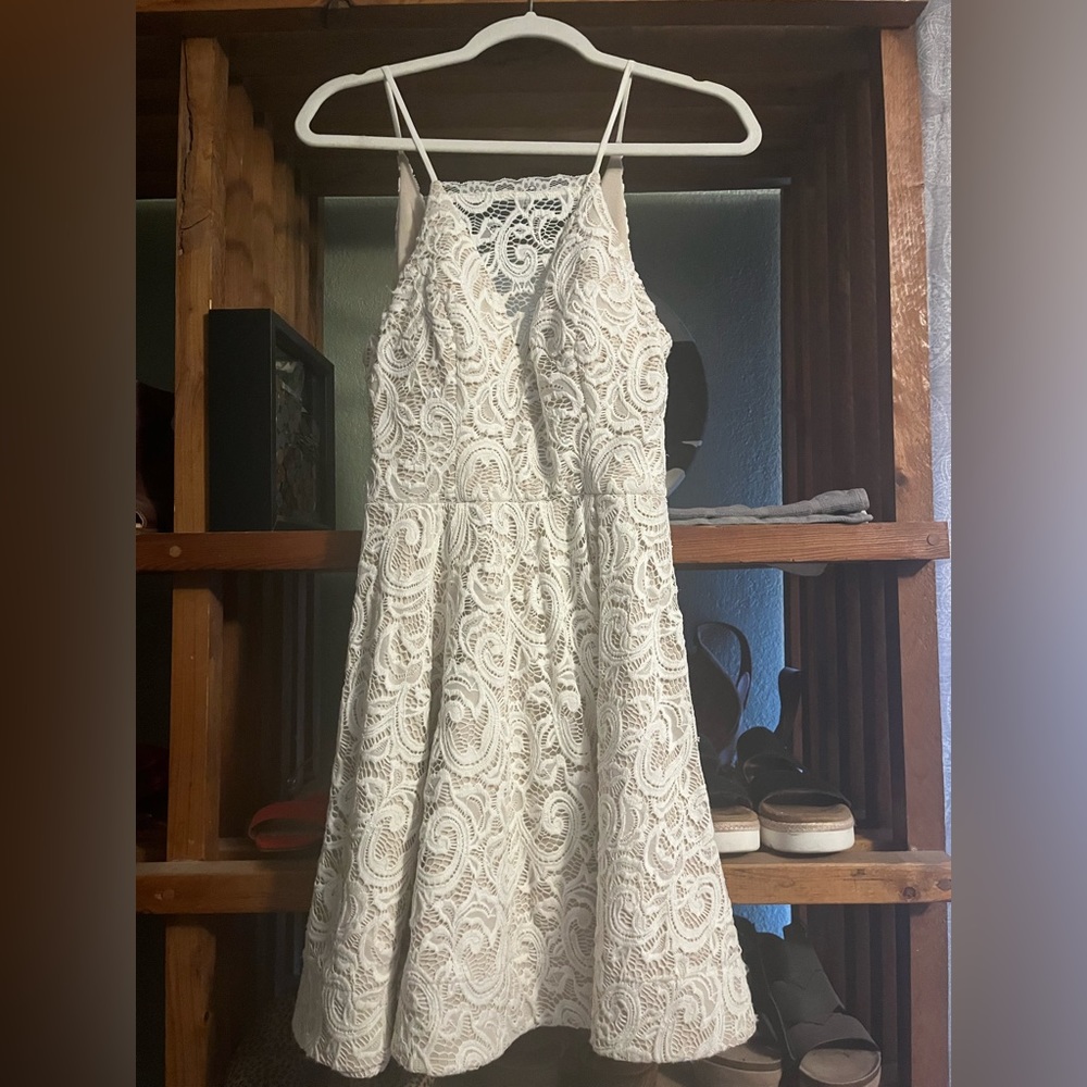 Sequin Heart White Mesh and Lace Dress